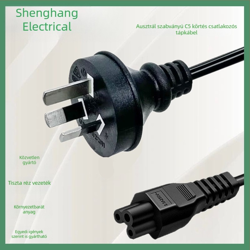 SAA hitelesített, tiszta rézből készült ausztrál szabvány szerinti 3-pólusú tápkábel C5 Cloverleaf csatlakozóval, 1,5 m hosszú laptop adapter