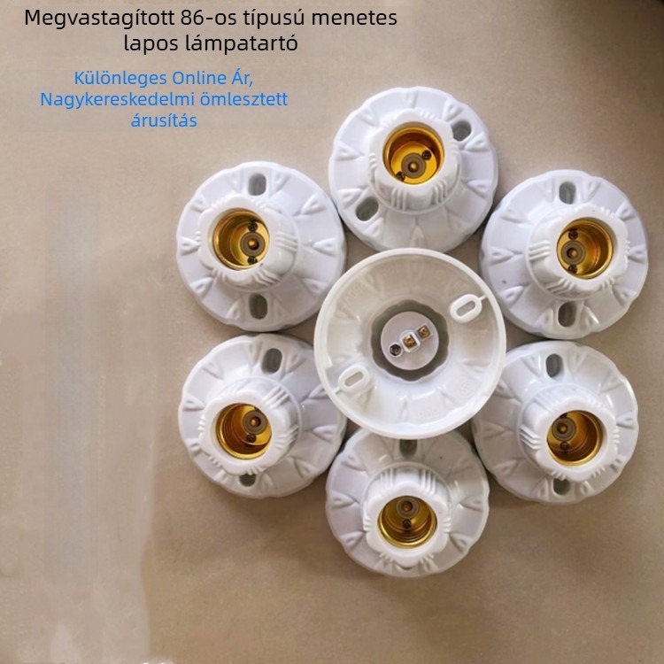 Vastag bakelit lapos lámpatartó, kör alakú csavarmenetes foglalat, 86-os típusú falikar dekoratív tartó, tiszta réz csavaros aljzat
