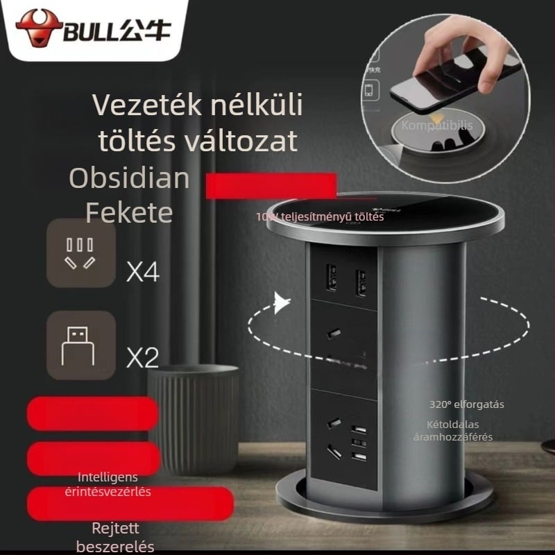 Bull asztali elektromos állítható beépített aljzat rejtett felhúzható USB-porttal