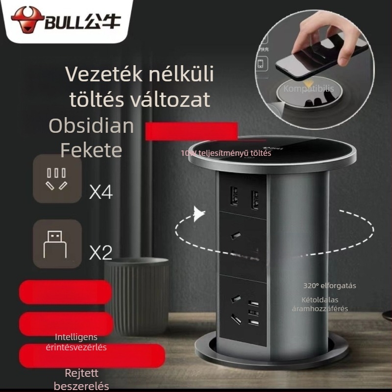 Bull asztali elektromos állítható beépített aljzat rejtett felhúzható USB-porttal