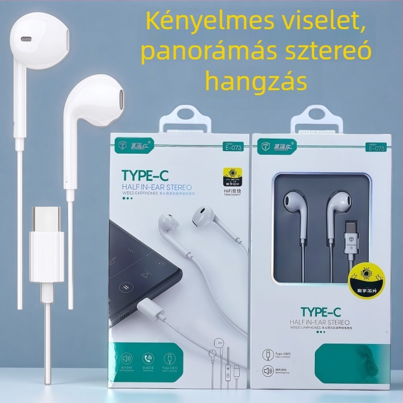 Type-C vezetékes in-ear fülhallgató mikrofonnal és hívásvezérléssel, zajcsökkentés, 1,2 m kábel