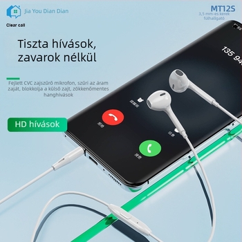 MT12S vezetékes fülhallgató, 3,5 mm csatlakozó, basszus, karaoke, egyszerű stílus