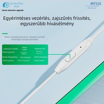 MT12S vezetékes fülhallgató, 3,5 mm csatlakozó, basszus, karaoke, egyszerű stílus