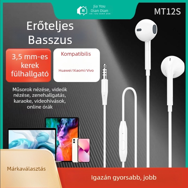 MT12S vezetékes fülhallgató, 3,5 mm csatlakozó, basszus, karaoke, egyszerű stílus