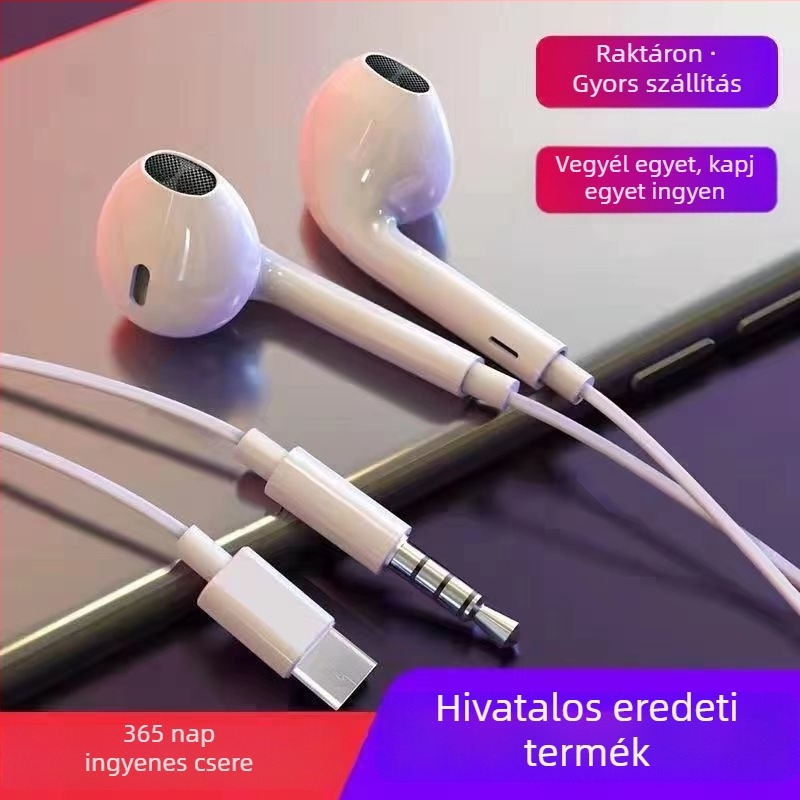 Vezetékes fülhallgató in-ear, 3,5 mm körös csatlakozóval és Type-C lapos dugóval, mikrofon, karaoke digitális hang, teljesen kompatibilis