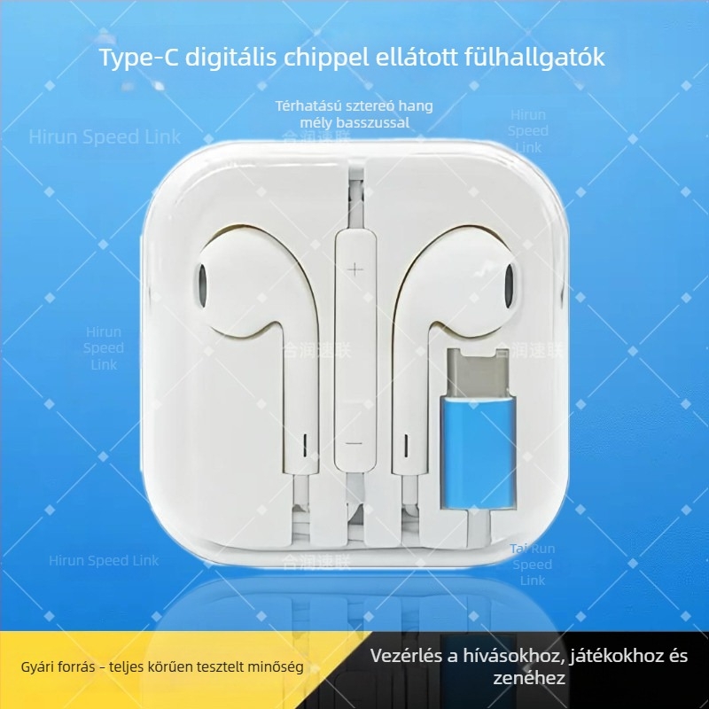 Vezetékes fülhallgató in-ear, 3,5 mm körös csatlakozóval és Type-C lapos dugóval, mikrofon, karaoke digitális hang, teljesen kompatibilis