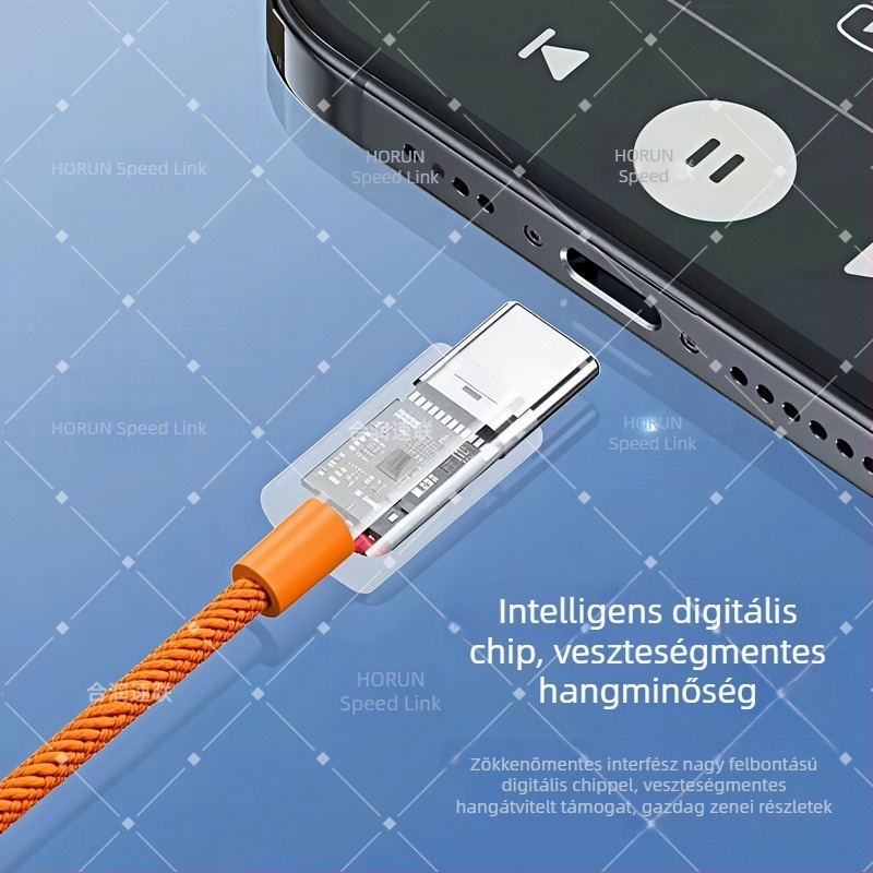 Narancssárga Type-C vezetékes fülhallgató, in-ear, 1,2 m, kompatibilis iPhone 15 és Huawei eszközökkel