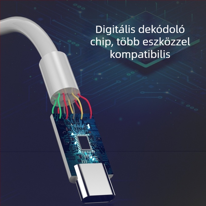 Type-C csatlakozású vezetékes fejhallgató digitális dekódoló chippel, beépített mikrofon, zajcsökkentés, fél fülhallgató kivitel, 1,2 m hosszú kábel