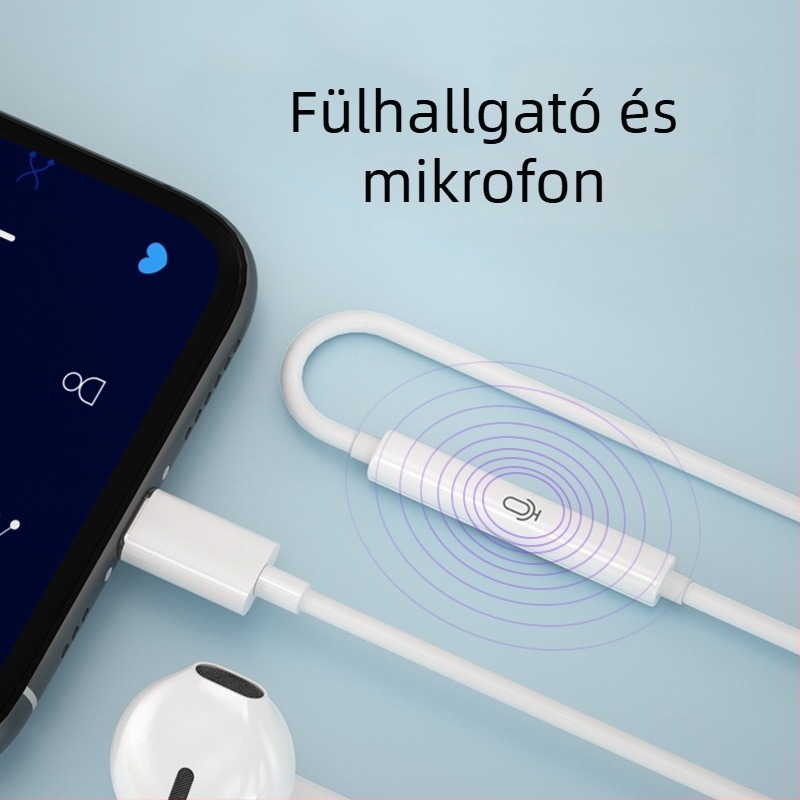 Type-C csatlakozású vezetékes fejhallgató digitális dekódoló chippel, beépített mikrofon, zajcsökkentés, fél fülhallgató kivitel, 1,2 m hosszú kábel