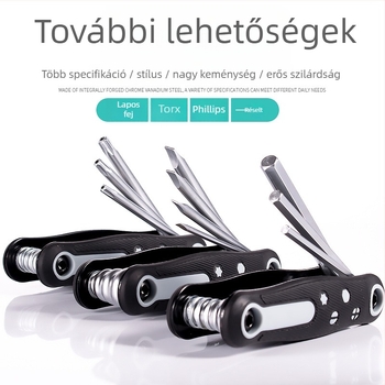 8 az 1-ben Allen-Torx kulcs, Phillips és laposfejű csavarhúzó, összecsukható kerékpárjavító eszköz