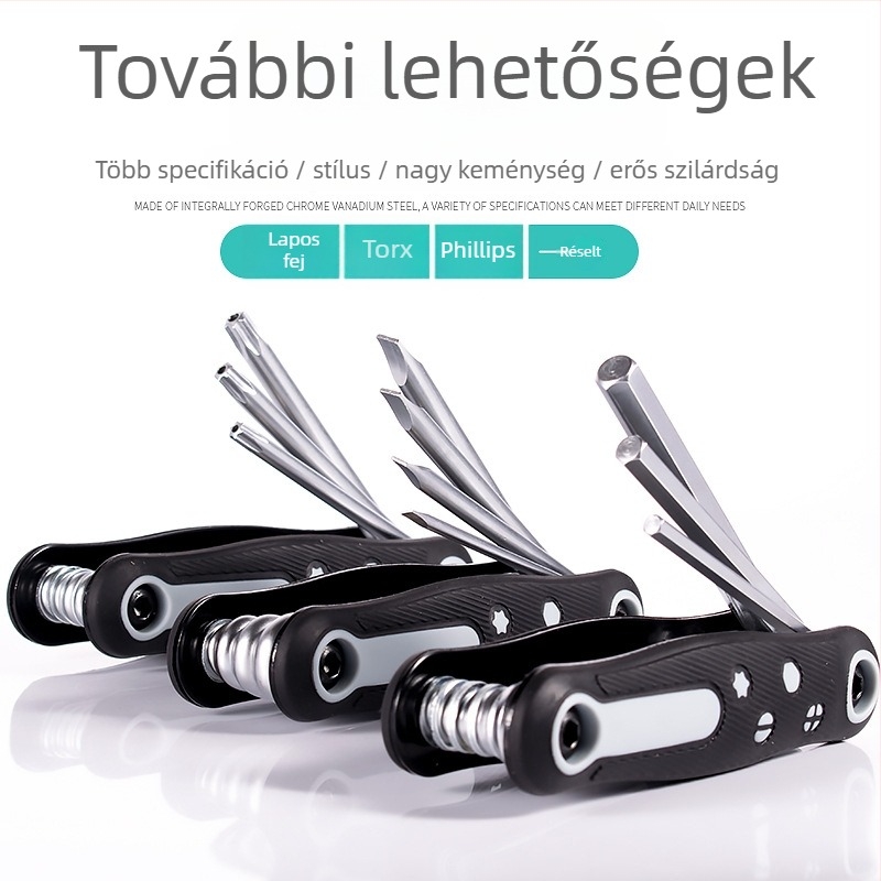 8 az 1-ben Allen-Torx kulcs, Phillips és laposfejű csavarhúzó, összecsukható kerékpárjavító eszköz