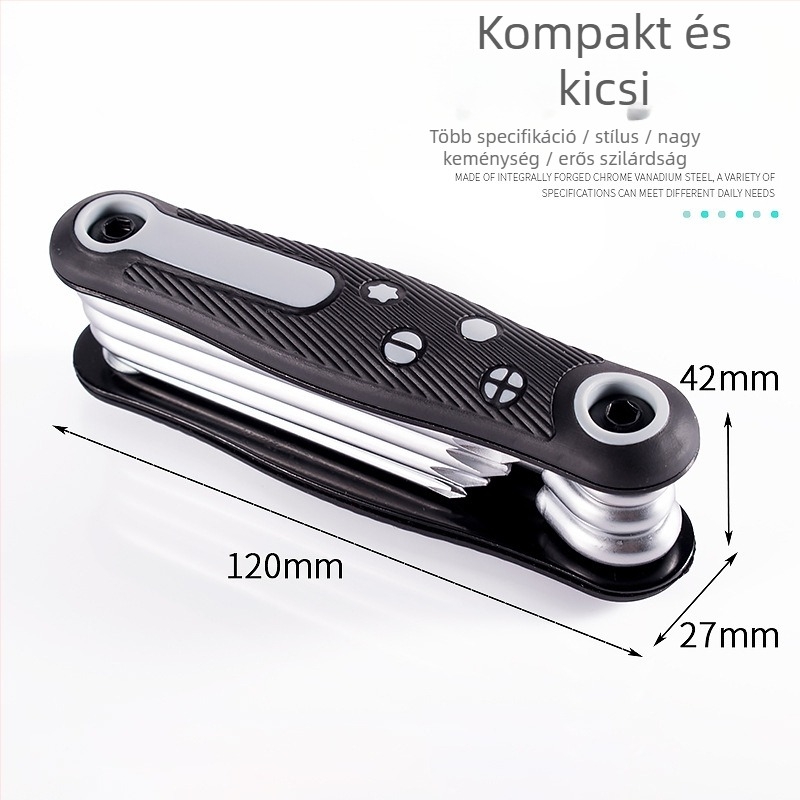 8 az 1-ben Allen-Torx kulcs, Phillips és laposfejű csavarhúzó, összecsukható kerékpárjavító eszköz