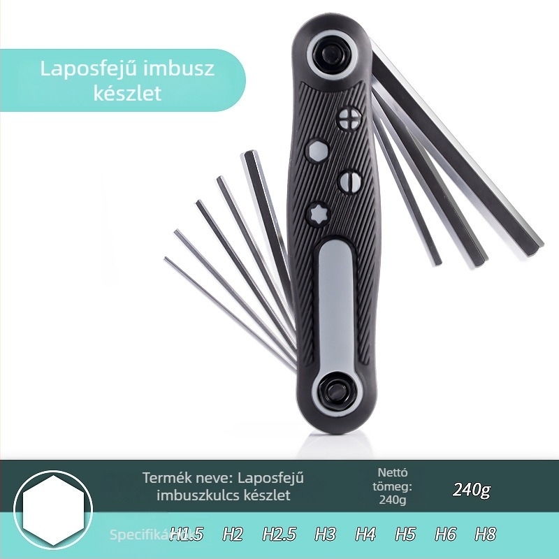 8 az 1-ben Allen-Torx kulcs, Phillips és laposfejű csavarhúzó, összecsukható kerékpárjavító eszköz