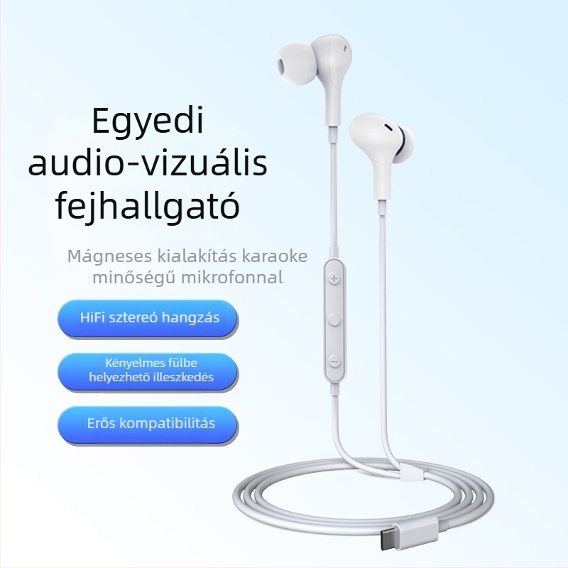 Type-C vezetékes in-ear gaming fejhallgató beépített vezérléssel, kompatibilis az iPhone 15-tel, Huawei-val és Samsunggal
