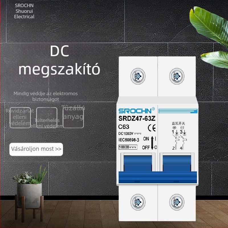 DC miniatűr megszakító fotovoltaikus energiaelosztáshoz, 1000V/500V DC, SRDZ47-63Z sorozat