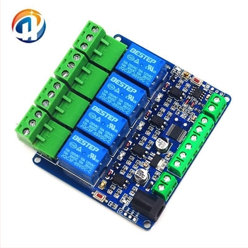 Modbus RTU 4-csatornás relé kimenet, 12V, 4 digitális bemenet, RS-485 kommunikáció, TTL csatlakozófej