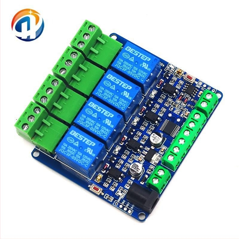 Modbus RTU 4-csatornás relé kimenet, 12V, 4 digitális bemenet, RS-485 kommunikáció, TTL csatlakozófej