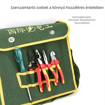 Vállra akasztható vászon szerszámtáska elektromos szerelőknek – strapabíró, munkahelyi rendező