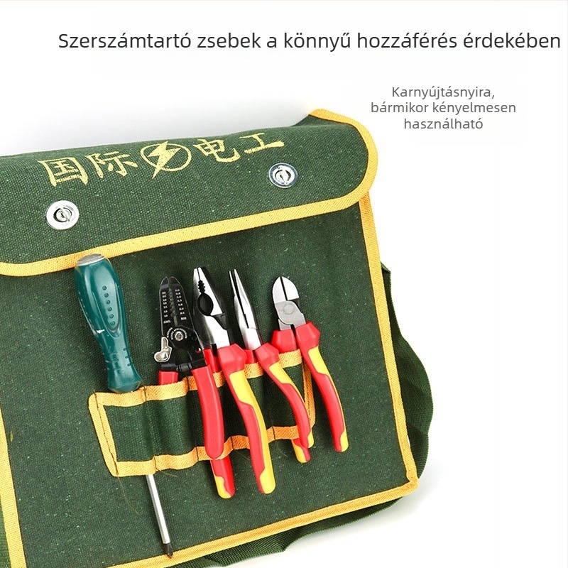 Vállra akasztható vászon szerszámtáska elektromos szerelőknek – strapabíró, munkahelyi rendező