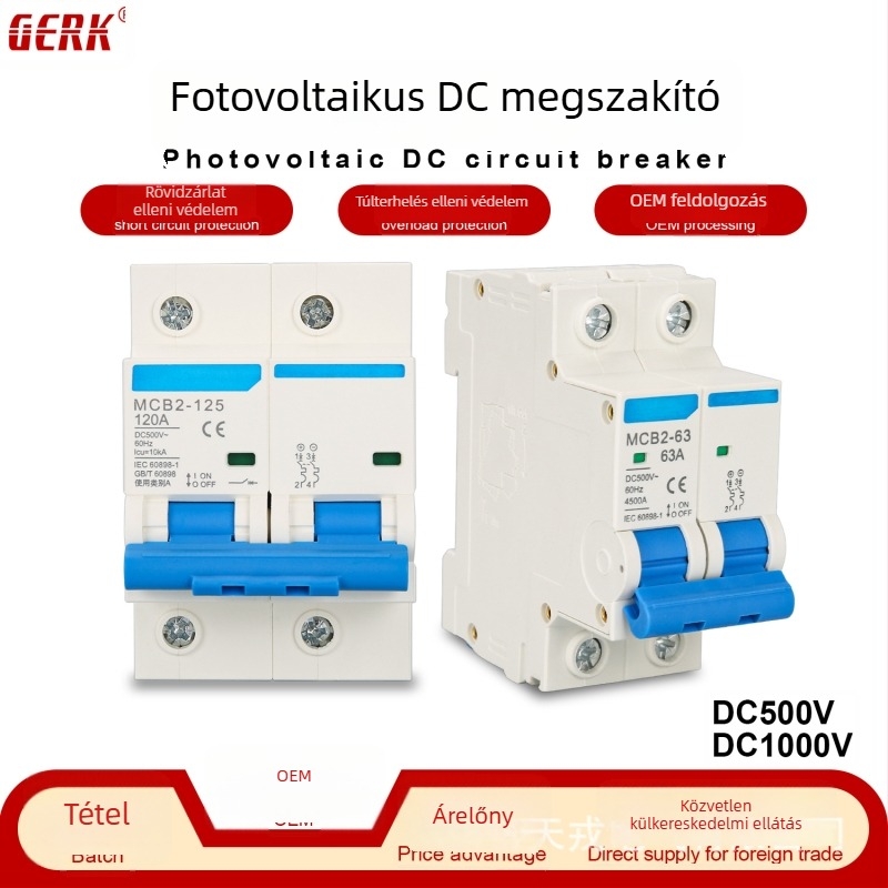 Kis DC-áramkör megszakító fotovoltaikus rendszerhez, 2P63A, DC 500-1000V, légköri megszakító