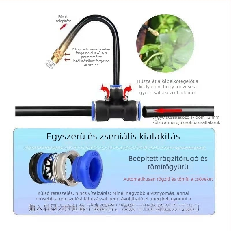 Napelemes automatikus öntözőrendszer távirányítással okostelefonról, atomizáló fej zöldségeskerthez és gyephez
