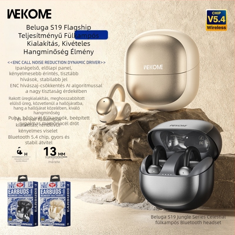 Wekome Bluetooth fülcsipeszes vezeték nélküli fejhallgató, Bluetooth 5.4, sportos, hosszú üzemidő, fülcsipesz dizájn