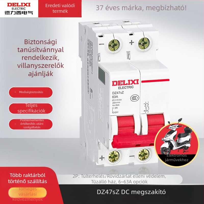 Delixi DZ47SZ DC 2P miniatűr áramkör-megszakító, DC12-24V, napelemmel töltött rendszerekhez