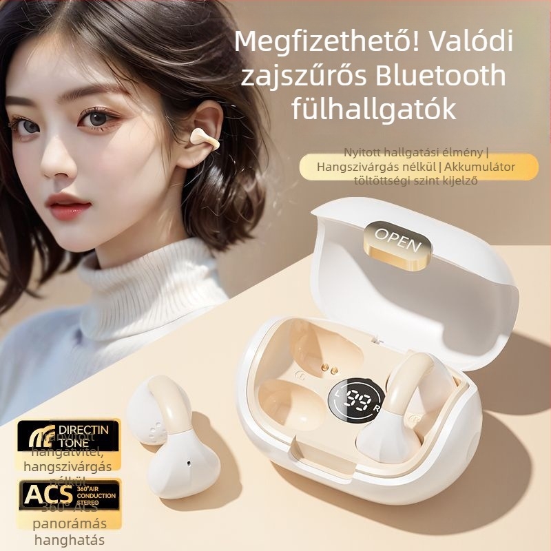 Fülcsipeszes Bluetooth headset digitális kijelzővel, Bluetooth 5.3, IPX6 vízálló, sportos stílus, vezeték nélküli sztereó fülhallgató, egyedi modell, 4-8 órás üzemidő