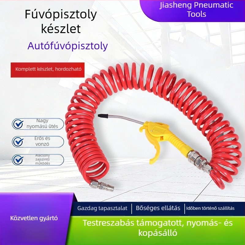 Teherautóhoz való porfúvó pisztoly készlet PU rugós levegőcsővel és fém fúvópisztollyal