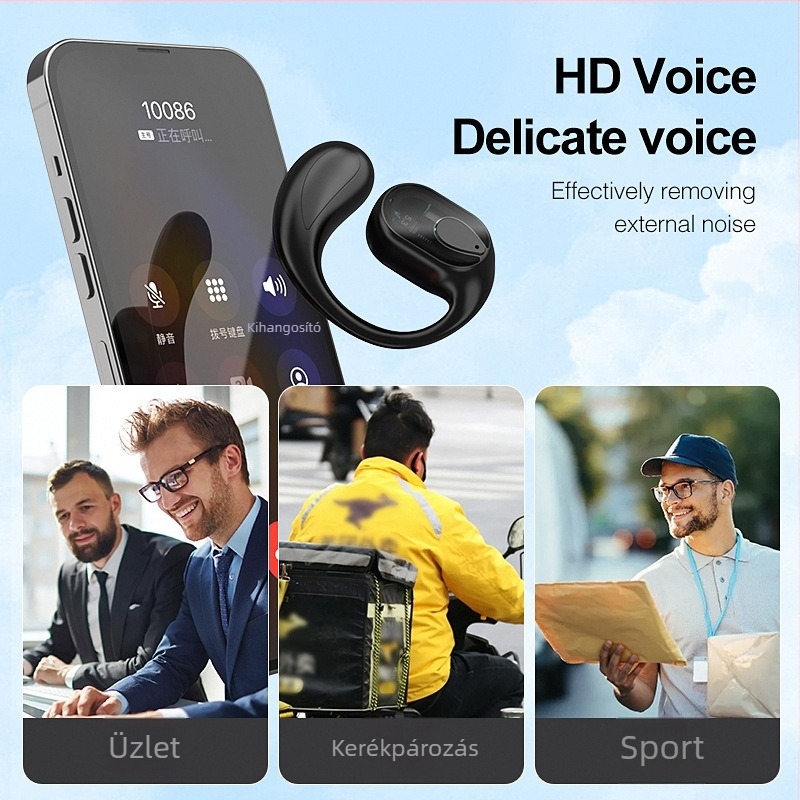 OWS Bluetooth fülre akasztható fejhallgató, vezeték nélküli, nagy kapacitású akkumulátor, egyfülű nyitott kialakítás, kényelmes hosszú viseléshez, típus fülcsipesz