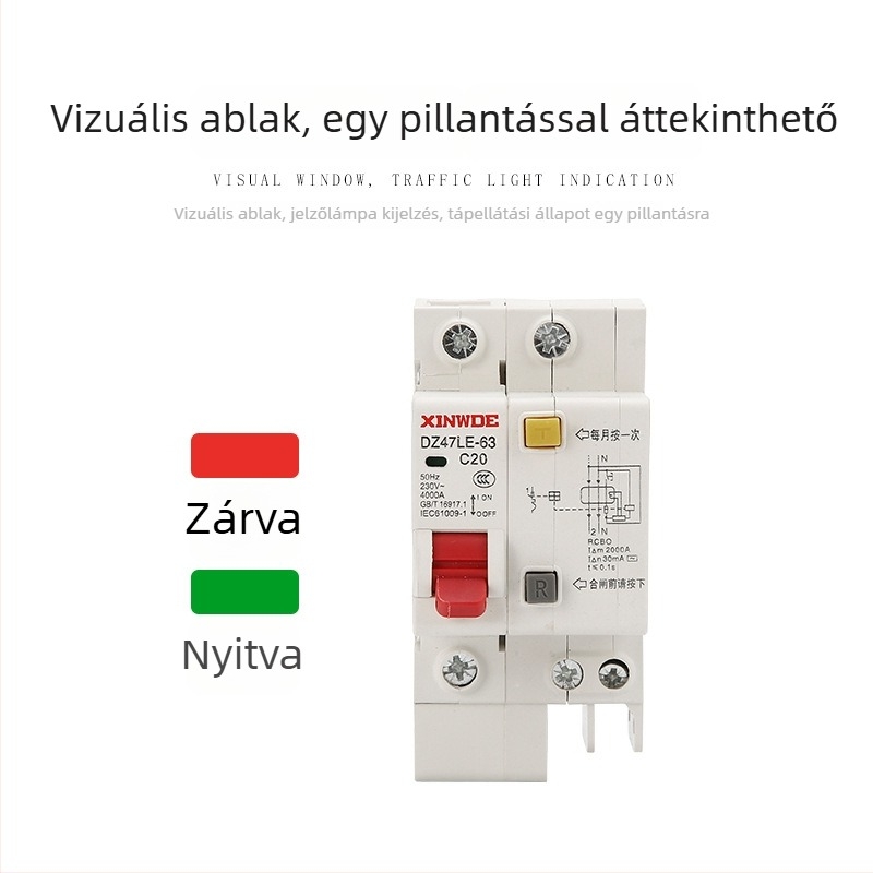 XINWDE DZ47SLE-63 Miniatűr áramkör-megszakító szivárgó védelemmel, 1P, 32A, túlterhelés elleni védelem
