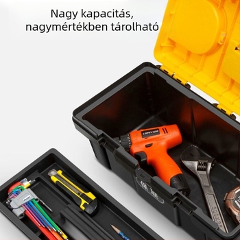 Nagy hordozható műanyag szerszámkészlet autó-karbantartáshoz és otthoni elektromos munkákhoz, ipari minőség.