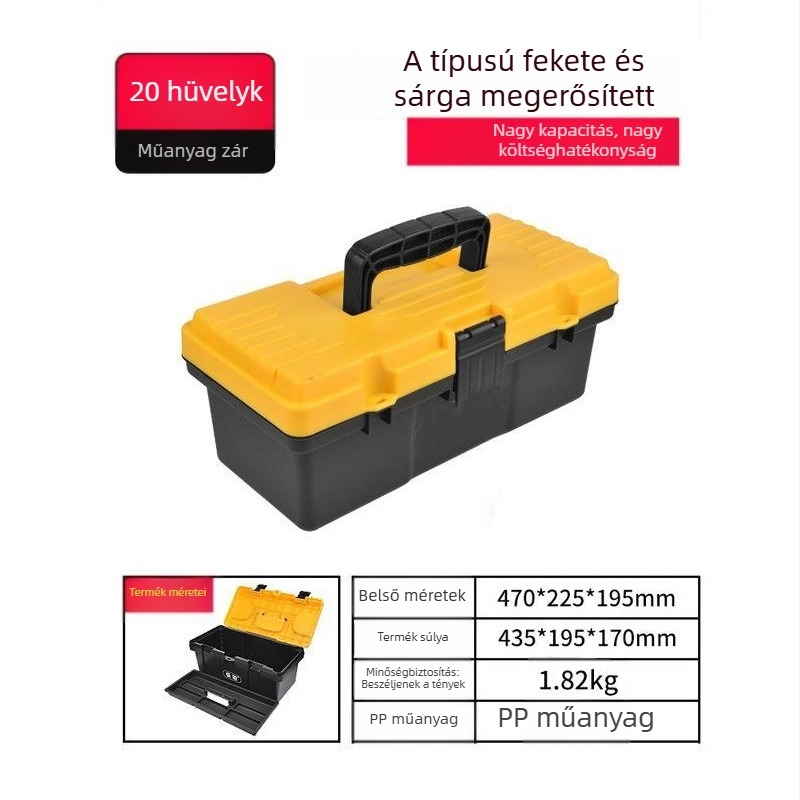 Nagy hordozható műanyag szerszámkészlet autó-karbantartáshoz és otthoni elektromos munkákhoz, ipari minőség.
