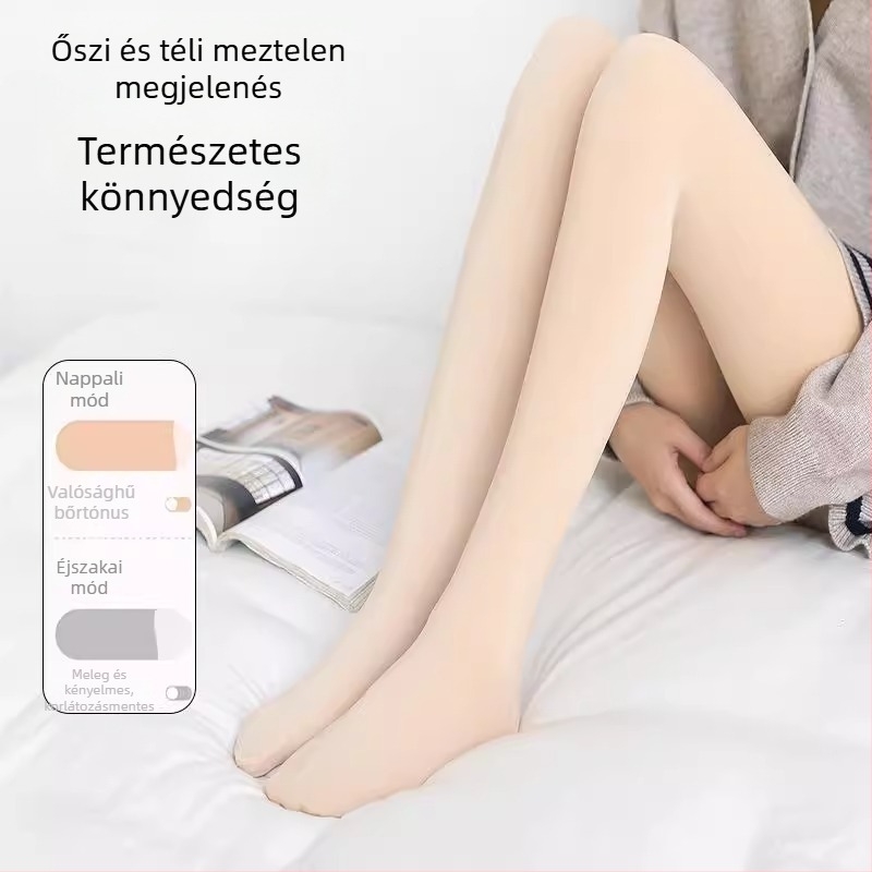Flízzel bélelt vastag őszi-téli harisnya női, nylonhatású megjelenés, meleg, teljes lábfej
