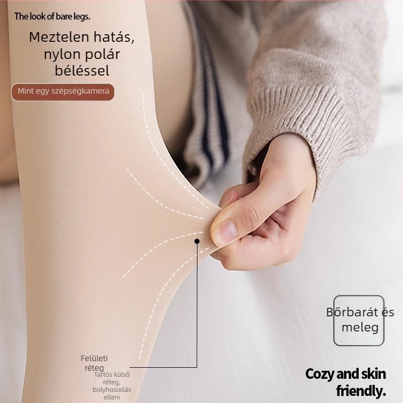 Flízzel bélelt vastag őszi-téli harisnya női, nylonhatású megjelenés, meleg, teljes lábfej