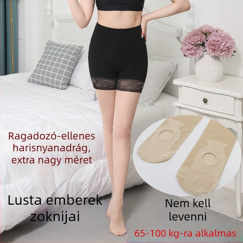 Női vékony velúr harisnya, szakadásálló, könnyen felvehető, 2–az–1-ben harisnya, plusz méret