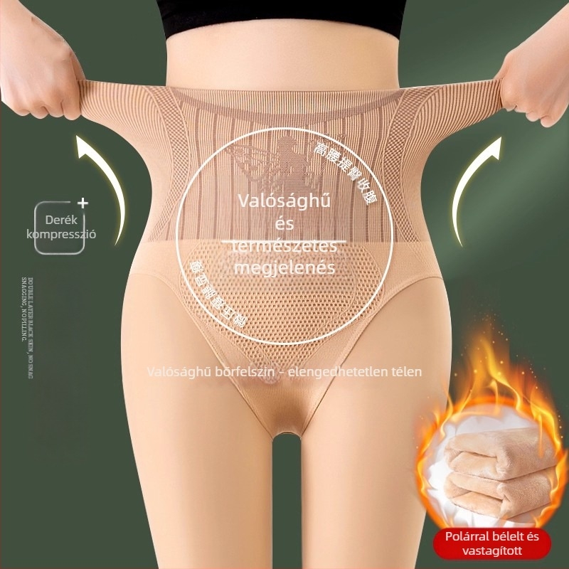 Női fleeces béléses harisnya, magas derekú, természetes nude árnyalat, tavasztól télig