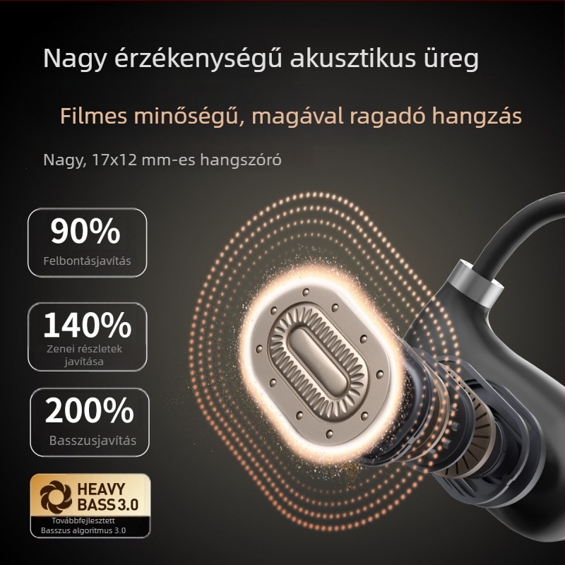 Légvezetéses Bluetooth fülhallgató nyakpánttal, nem illeszkedik a fülbe, sportos, vízálló, hosszú üzemidő