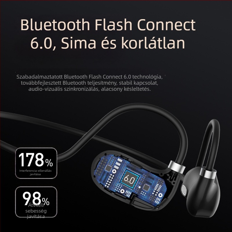 Légvezetéses Bluetooth fülhallgató nyakpánttal, nem illeszkedik a fülbe, sportos, vízálló, hosszú üzemidő