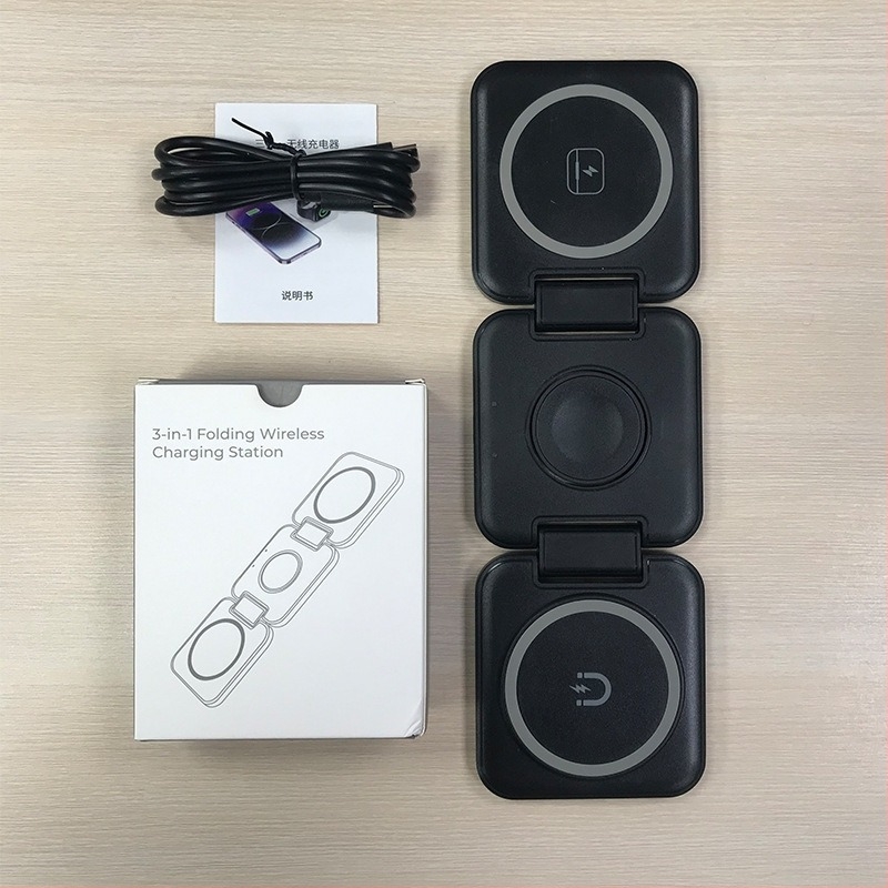 Három az egyben összecsukható mágneses MagSafe vezeték nélküli töltő iPhone-hoz, 15W gyors töltés.