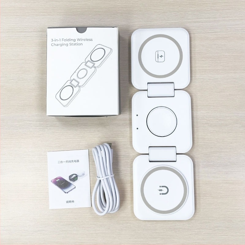 Három az egyben összecsukható mágneses MagSafe vezeték nélküli töltő iPhone-hoz, 15W gyors töltés.