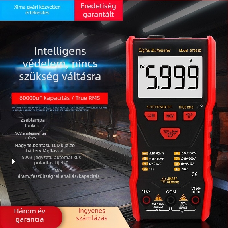 Hima ST833A automata digitális multiméter – magas pontosságú, kompakt, hordozható villanyszerelőknek és otthonra