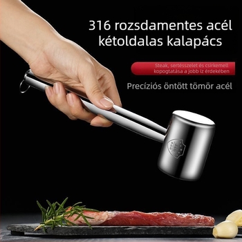 316 rozsdamentes acél húspuhító kalapács steakhez, kettőoldalas, vastagított kivitel