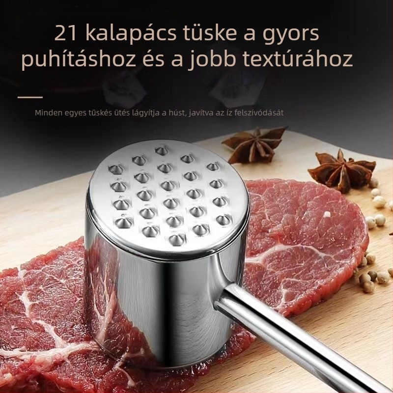 316 rozsdamentes acél húspuhító kalapács steakhez, kettőoldalas, vastagított kivitel