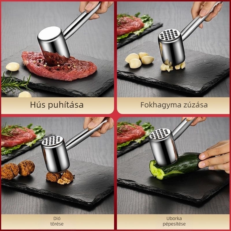 316 rozsdamentes acél húspuhító kalapács steakhez, kettőoldalas, vastagított kivitel