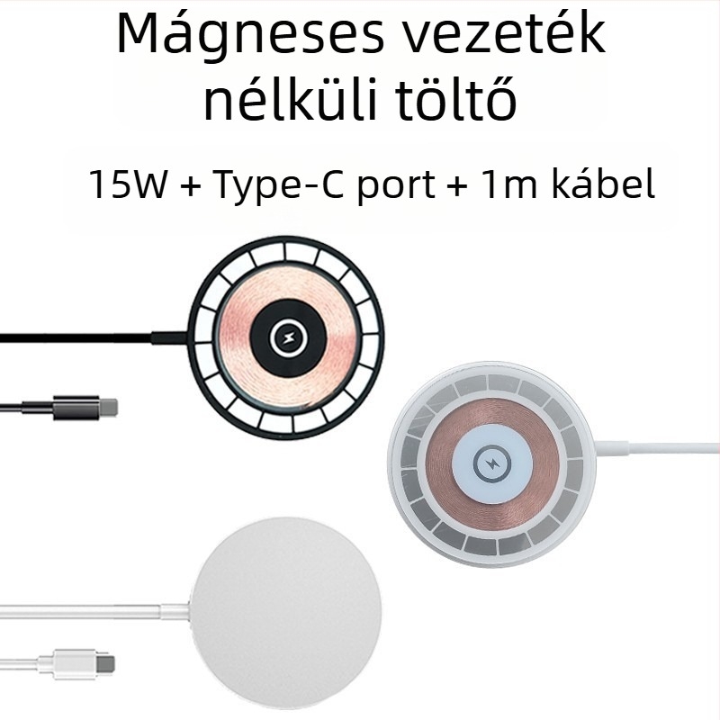 MagSafe-kompatibilis mágneses vezeték nélküli töltő iPhone-hoz, átlátszó, gyors töltés