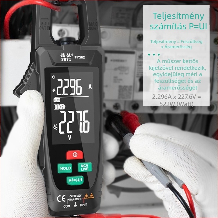Fuyi FY382 Nagy képernyős intelligens klip-mérő, digitális klip-mérő, magas precizitású AC/DC árammérő