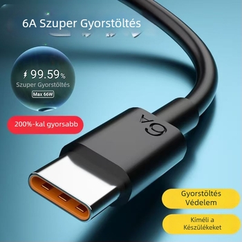 Type-C egyfejű adatkábel gyorstöltéssel, 6A, kompatibilis Huawei okostelefonokkal, hossz 1–2 m