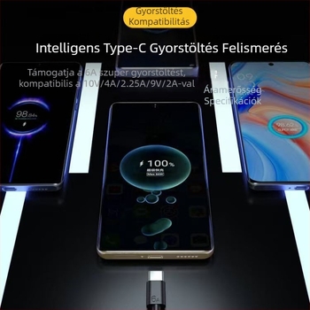 Type-C egyfejű adatkábel gyorstöltéssel, 6A, kompatibilis Huawei okostelefonokkal, hossz 1–2 m