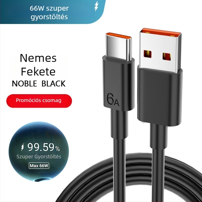 Type-C egyfejű adatkábel gyorstöltéssel, 6A, kompatibilis Huawei okostelefonokkal, hossz 1–2 m